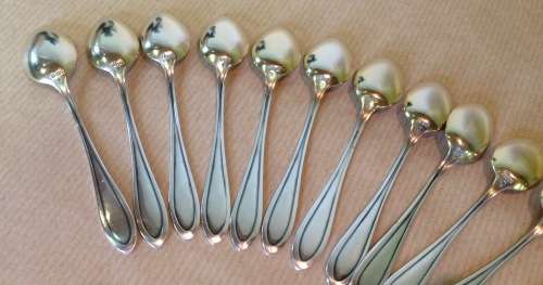 COFFEE DEMITASSE SPOONS x 12 800 GILTED STERLING SILVER GERMANY BEAUTIFULLY ELEGANT DESIGN!!!