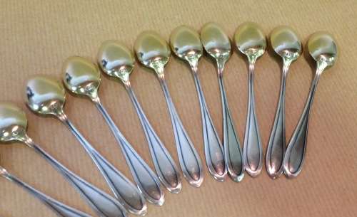 COFFEE DEMITASSE SPOONS x 12 800 GILTED STERLING SILVER GERMANY BEAUTIFULLY ELEGANT DESIGN!!!