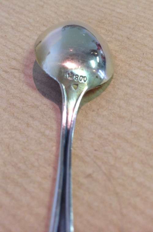 COFFEE DEMITASSE SPOONS x 12 800 GILTED STERLING SILVER GERMANY BEAUTIFULLY ELEGANT DESIGN!!!