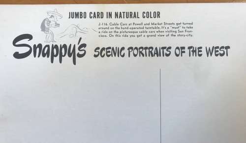 POSTCARD POST CARD JUMBO SNAPPY GOODRICH USA 3 cent CALIFORNIA SAN FRANCISCO CABLE CARS Rare!!