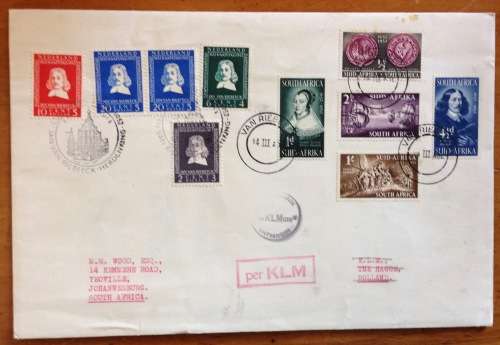 UNION of SOUTH AFRICA-NETHERLAND KLM JAN VAN RIEBEECK TERCENTENARY FLIGHT 14 MARCH 1952 SHIPS COINS.