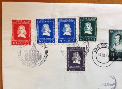 UNION of SOUTH AFRICA-NETHERLAND KLM JAN VAN RIEBEECK TERCENTENARY FLIGHT 14 MARCH 1952 SHIPS COINS.