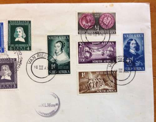 UNION of SOUTH AFRICA-NETHERLAND KLM JAN VAN RIEBEECK TERCENTENARY FLIGHT 14 MARCH 1952 SHIPS COINS.