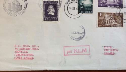 UNION of SOUTH AFRICA-NETHERLAND KLM JAN VAN RIEBEECK TERCENTENARY FLIGHT 14 MARCH 1952 SHIPS COINS.