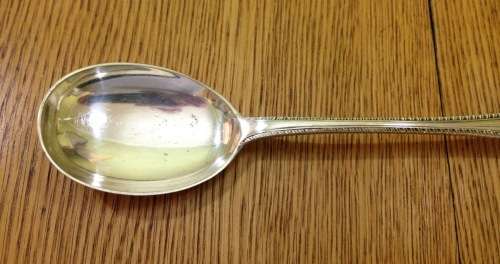 SILVER PLATED SERVING SPOON LONG EPNS HEAVY SIMPLE PATTERN and DESIGN.