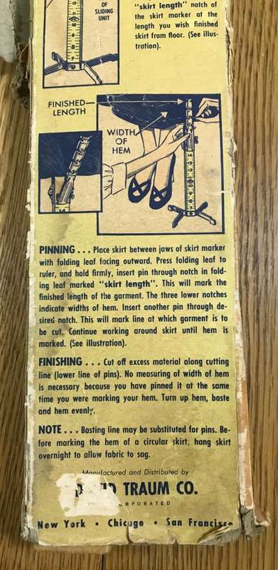 SKIRT MARKER VINTAGE DAVID TRAUM CO. INC.U.S.A.US PATENT 2509126 NO FOOT.