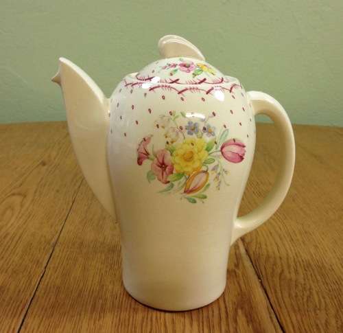 SUSIE COOPER PRODUCTION PRINTEMPS 1293 COFFEE SET CROWN WORKS BURSLEM ENGLAN KESTREL SHAPE POT.