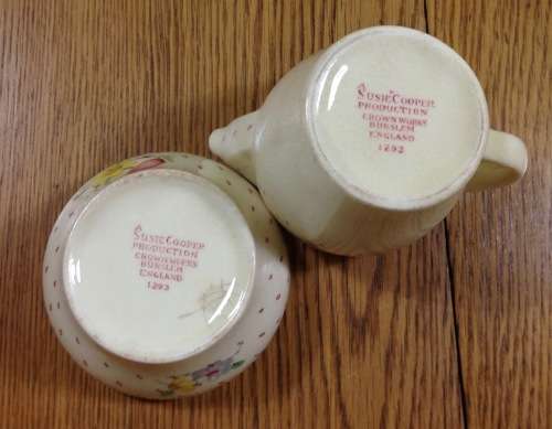 SUSIE COOPER PRODUCTION PRINTEMPS 1293 COFFEE SET CROWN WORKS BURSLEM ENGLAN KESTREL SHAPE POT.