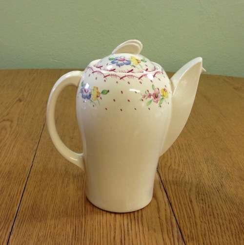 SUSIE COOPER PRODUCTION PRINTEMPS 1293 COFFEE SET CROWN WORKS BURSLEM ENGLAN KESTREL SHAPE POT.