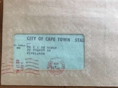 REPUBLIC of SOUTH AFRICA RSA POSTAGE PAID x5 CITY of CAPE TOWN 1974 x 2 1975 x 3 ELECTRICTY ACCOUNTS