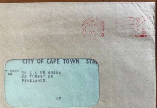 REPUBLIC of SOUTH AFRICA RSA POSTAGE PAID x5 CITY of CAPE TOWN 1974 x 2 1975 x 3 ELECTRICTY ACCOUNTS