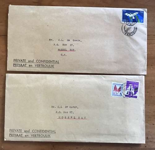 BARCLAYS BANK ITEMS x 2 REPUBLIC of SOUTH AFRICA RSA ORDINARY MAIL MOSSELBAY 1966 with ACCOUNTS!!!
