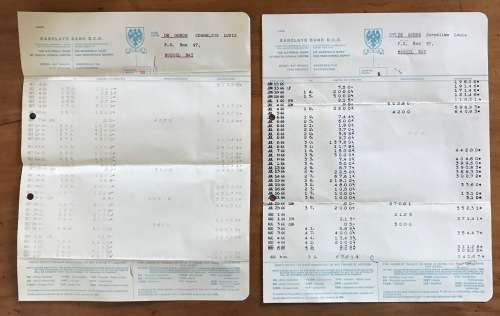 BARCLAYS BANK ITEMS x 2 REPUBLIC of SOUTH AFRICA RSA ORDINARY MAIL MOSSELBAY 1966 with ACCOUNTS!!!