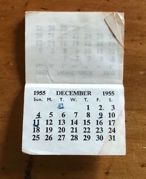 MINIATURE STITCHED CALENDAR 1955 JANUARY to DECEMBER.