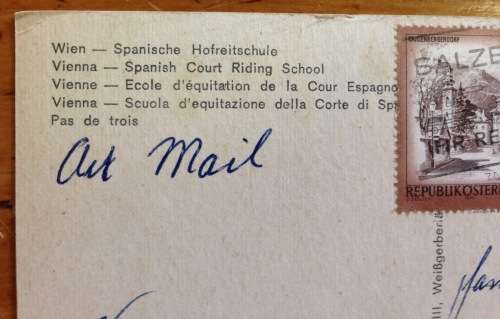 POSTCARD POST CARD VIENNA SPANISH COURT RIDING SCHOOL HORSES AUSTRIA NEW GERMANY NATAL SOUTH AFRICA