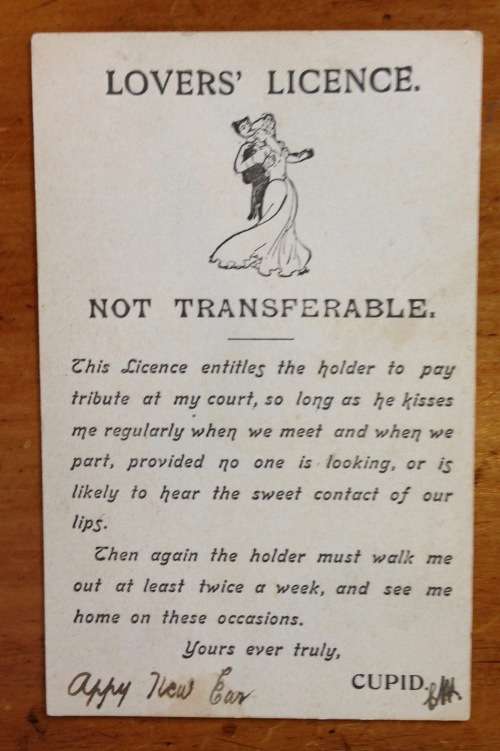 POSTCARD POST CARD LOVER`S LICENCE CUPID GRAHAMSTOWN 1907 EASTERN CAPE AMAZING CARD!!!! KEVII 1/2p.
