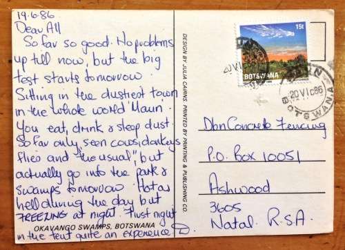 POSTCARD POST CARD BOTSWANA OKAVANGO SWAMPS 1986 HALLEYS COMET ASTROLOGY.