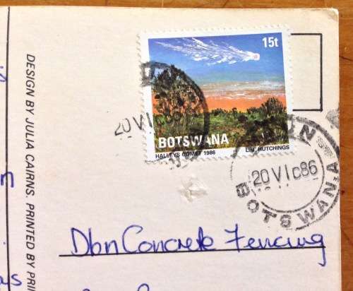 POSTCARD POST CARD BOTSWANA OKAVANGO SWAMPS 1986 HALLEYS COMET ASTROLOGY.