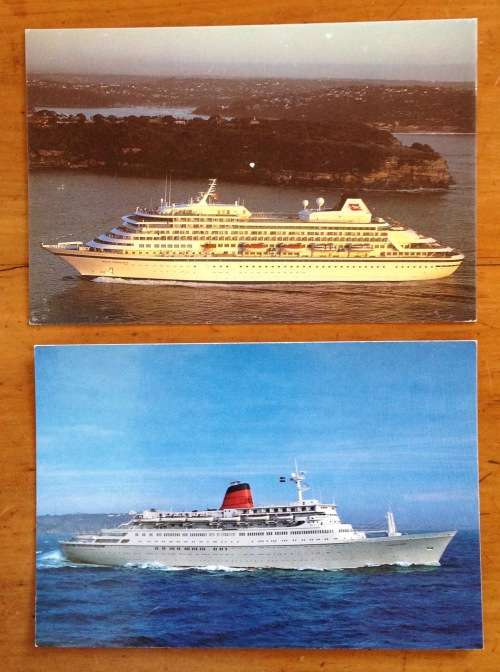 POSTCARDS x 2 POST CARDS CUNARD ROYAL VIKING SUN SAGAFJORD SHIP STEAMSHIP PASSENGER CRUISE LINER