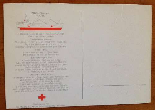 POSTCARD POST CARD DRK HILFSSCHIFF FLORA AUXILLIARY HOSPITAL SHIP GERMAN RED CROSS