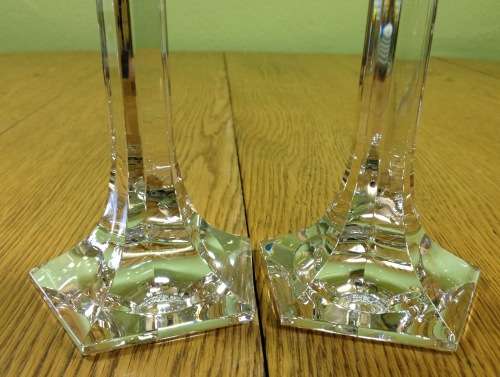 RIEDEL LEAD CRYSTAL GLASS CANDLESTICKS x 2 PAIR CLAUS JOSEF RIEDEL CJR 1960`s AUSTRIA 150mm TALL.