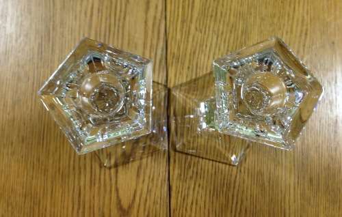 RIEDEL LEAD CRYSTAL GLASS CANDLESTICKS x 2 PAIR CLAUS JOSEF RIEDEL CJR 1960`s AUSTRIA 150mm TALL.