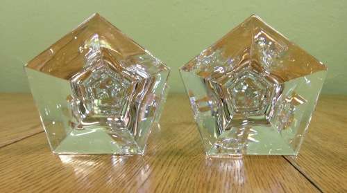 RIEDEL LEAD CRYSTAL GLASS CANDLESTICKS x 2 PAIR CLAUS JOSEF RIEDEL CJR 1960`s AUSTRIA 150mm TALL.