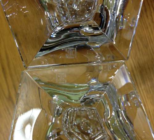 RIEDEL LEAD CRYSTAL GLASS CANDLESTICKS x 2 PAIR CLAUS JOSEF RIEDEL CJR 1960`s AUSTRIA 150mm TALL.