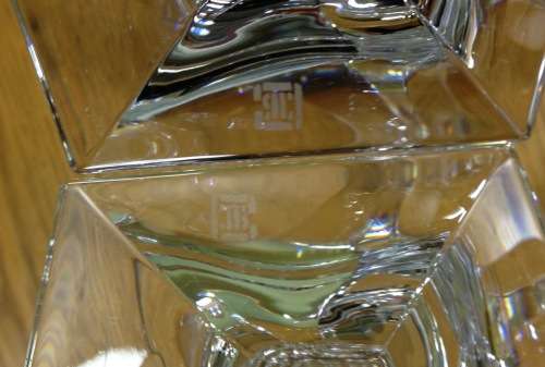 RIEDEL LEAD CRYSTAL GLASS CANDLESTICKS x 2 PAIR CLAUS JOSEF RIEDEL CJR 1960`s AUSTRIA 150mm TALL.