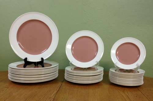 WEDGWOOD of ETRURIA & BARLASTON DINNER SERVICE PINK & WHITE 12 PLACE Setting 36 PIECES.