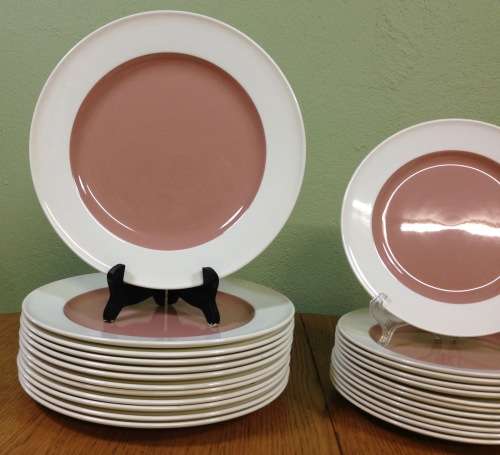 WEDGWOOD of ETRURIA & BARLASTON DINNER SERVICE PINK & WHITE 12 PLACE Setting 36 PIECES.