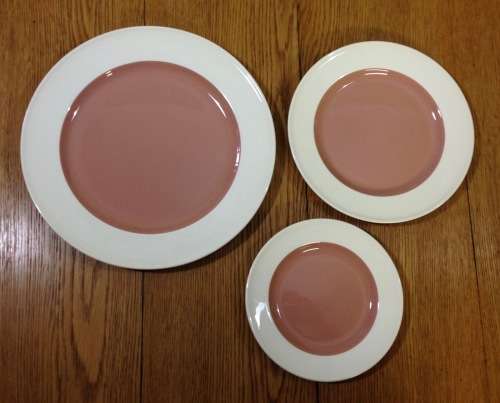 WEDGWOOD of ETRURIA & BARLASTON DINNER SERVICE PINK & WHITE 12 PLACE Setting 36 PIECES.