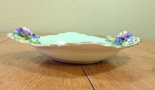 CROWN STAFFORDSHIRE SQUARE BOWL with APPLIED FLOWERS=1906-30=ENGLAND=ANTIQUE=ART DECO=ART NOUVEAU.
