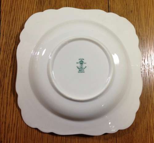 CROWN STAFFORDSHIRE SQUARE BOWL with APPLIED FLOWERS=1906-30=ENGLAND=ANTIQUE=ART DECO=ART NOUVEAU.
