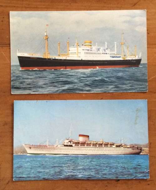 SHIP POSTCARDS x 2 POST CARDS HOLLAND-AMERICA LINE M.V. WESTERDAM ITALIA STEAM CRUISE LINER FREIGHT