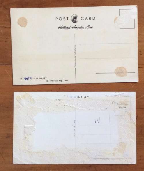 SHIP POSTCARDS x 2 POST CARDS HOLLAND-AMERICA LINE M.V. WESTERDAM ITALIA STEAM CRUISE LINER FREIGHT