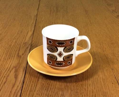 COFFEE DUO J and G MEAKIN STUDIO ENGLAND MAORI PATTERN RETRO SAUCER CUP 1960`s Espresso.