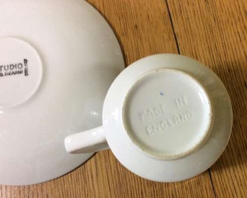 COFFEE DUO DEMITASSE J and G MEAKIN STUDIO ENGLAND MAORI PATTERN RETRO SAUCER CUP 1960`s EXPRESSO!!!