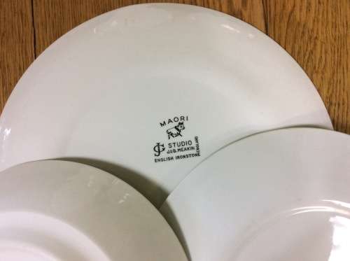 DINNER SERVICE=PART=46 piece=PLATES=BOWLS=J and G MEAKIN STUDIO=ENGLAND=MAORI PATTERN=RETRO=1960's