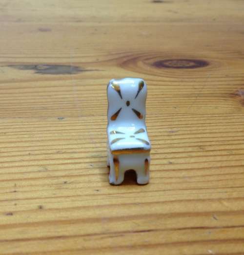 LIMOGES French Miniature Porcelain CHAIR=DINING ROOM=France=Dolls House=WHITE with GILT PATTERN..