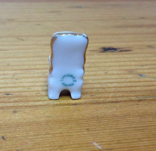 LIMOGES French Miniature Porcelain CHAIR=DINING ROOM=France=Dolls House=WHITE with GILT PATTERN..