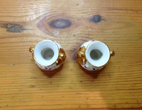 ENGLISH Miniature Porcelain VASES x 2 ENGLAND ARTHUR BOWKER Dolls House FLOWERS FLORAL STUNNING!!!