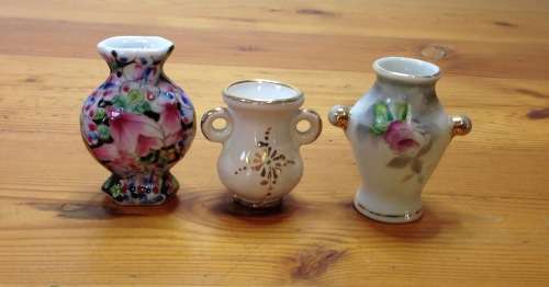 Miniature Porcelain VASES x 3 ALL UNMARKED Dolls House FLOWERS FLORAL STUNNING!!!