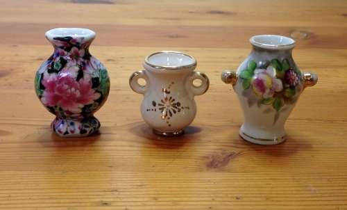 Miniature Porcelain VASES x 3 ALL UNMARKED Dolls House FLOWERS FLORAL STUNNING!!!