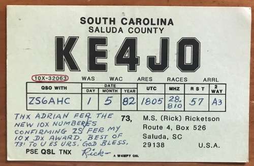 QSL RADIO HAM CARDSUSA to SOUTH AFRICA x 3 1981/82/83 Scarce Amateur Radio Aeroplane Pilot.
