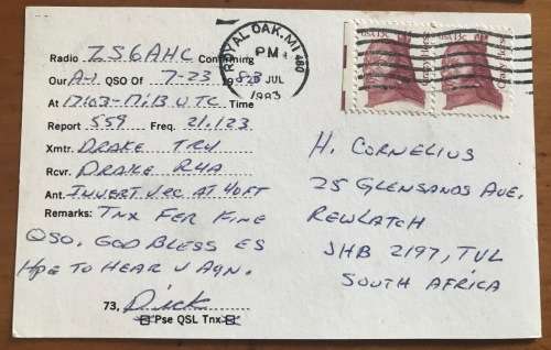 QSL RADIO HAM CARDSUSA to SOUTH AFRICA x 3 1981/82/83 Scarce Amateur Radio Aeroplane Pilot.