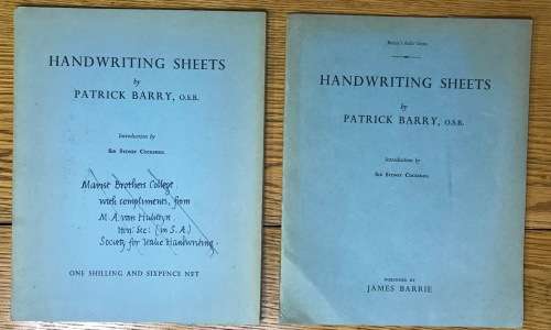 HANDWRITING SHEETS wraps x 2=PATRICK BARRY=O.S.B.=1954 + 1955=CALLIGRAPHY.