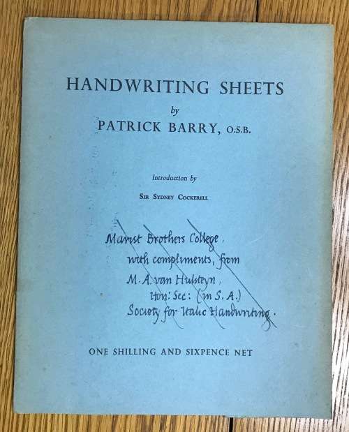 HANDWRITING SHEETS wraps x 2=PATRICK BARRY=O.S.B.=1954 + 1955=CALLIGRAPHY.