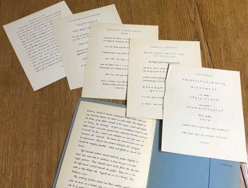 HANDWRITING SHEETS wraps x 2=PATRICK BARRY=O.S.B.=1954 + 1955=CALLIGRAPHY.