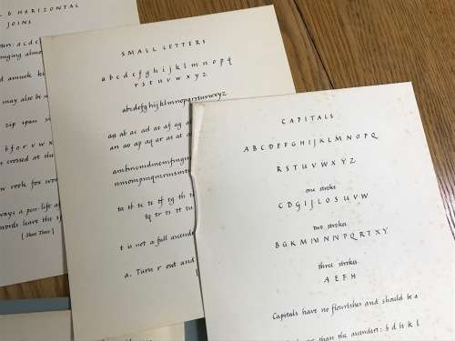 HANDWRITING SHEETS wraps x 2=PATRICK BARRY=O.S.B.=1954 + 1955=CALLIGRAPHY.